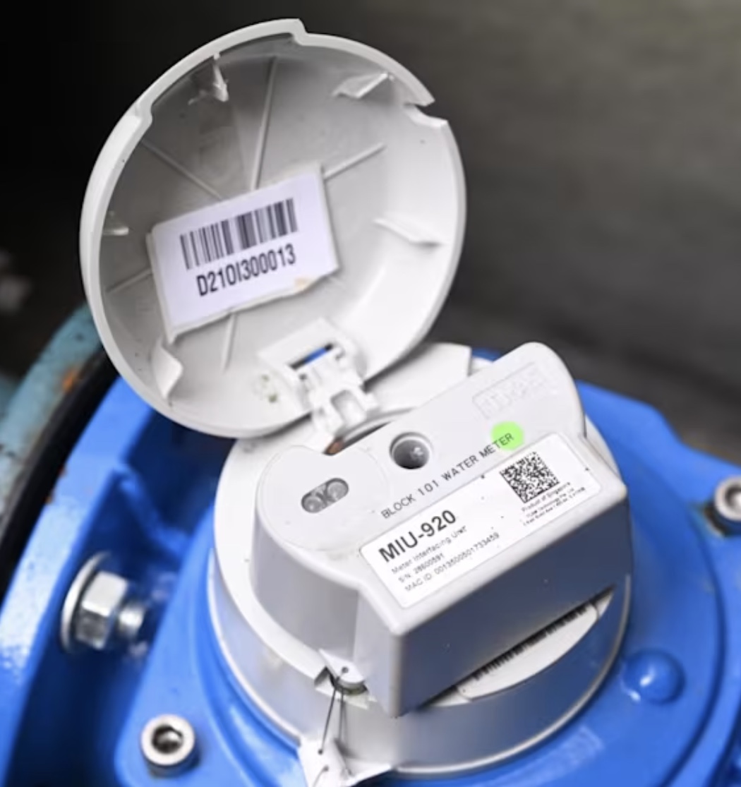 A smart water meter on a water main